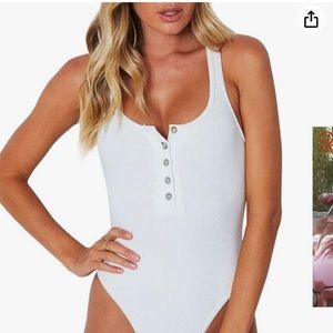 REORIA Women's Sexy Scoop Neck Racerback Tank Top Button Down Bodysuits Sz S